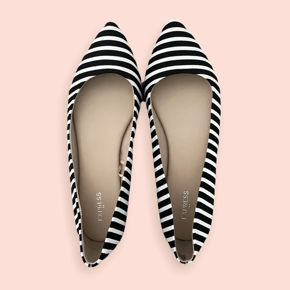 NWOT EXPRESS Striped B&W Pointed Flats